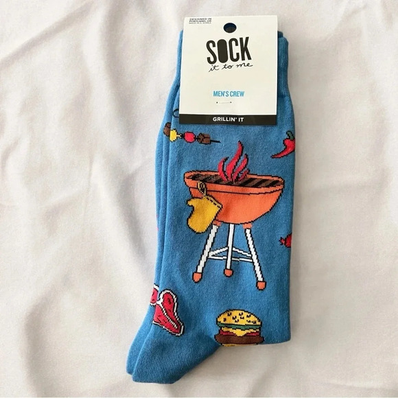 Sock It to Me Unisex Blue Crew Socks - Grillin' It  One Size Fits 7-13 - Picture 1 of 9